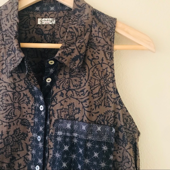 Free People Sleeveless Oversized Button Down Two Tone Lightweight Size XS - Picture 2 of 5